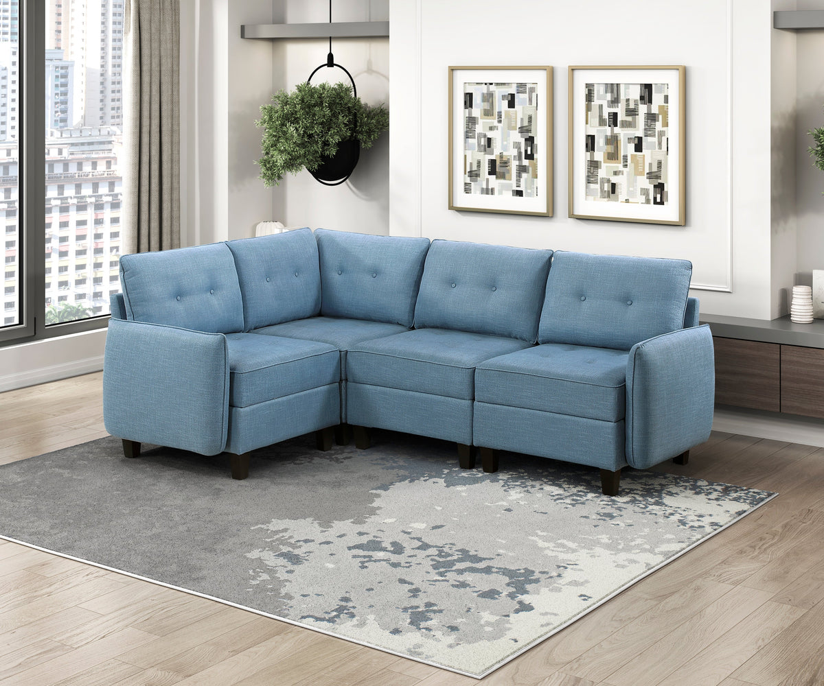 Garren Blue 4-Piece Sectional with Storage by Homelegance at Eve Furniture