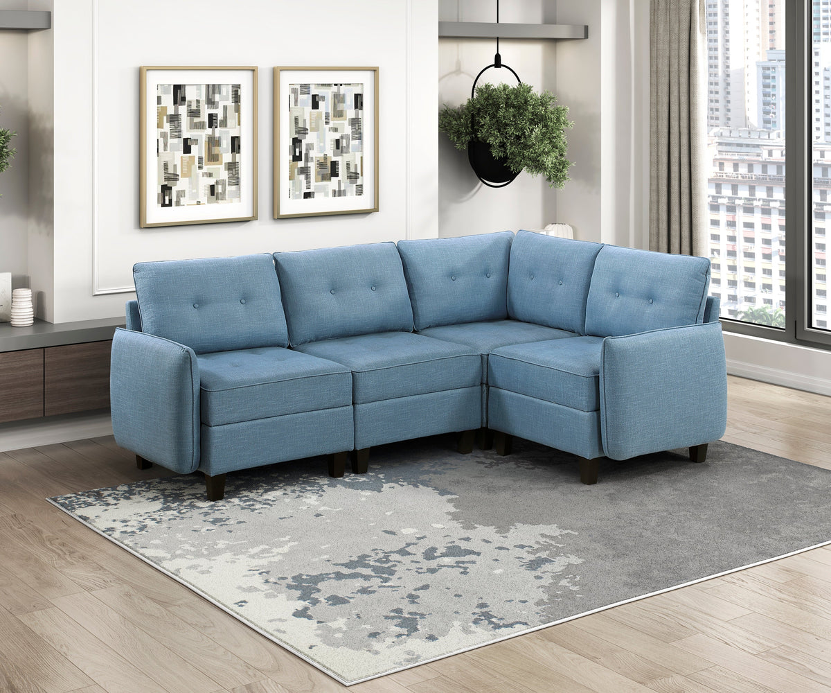 Garren Blue 4-Piece Sectional with Storage by Homelegance at Eve Furniture