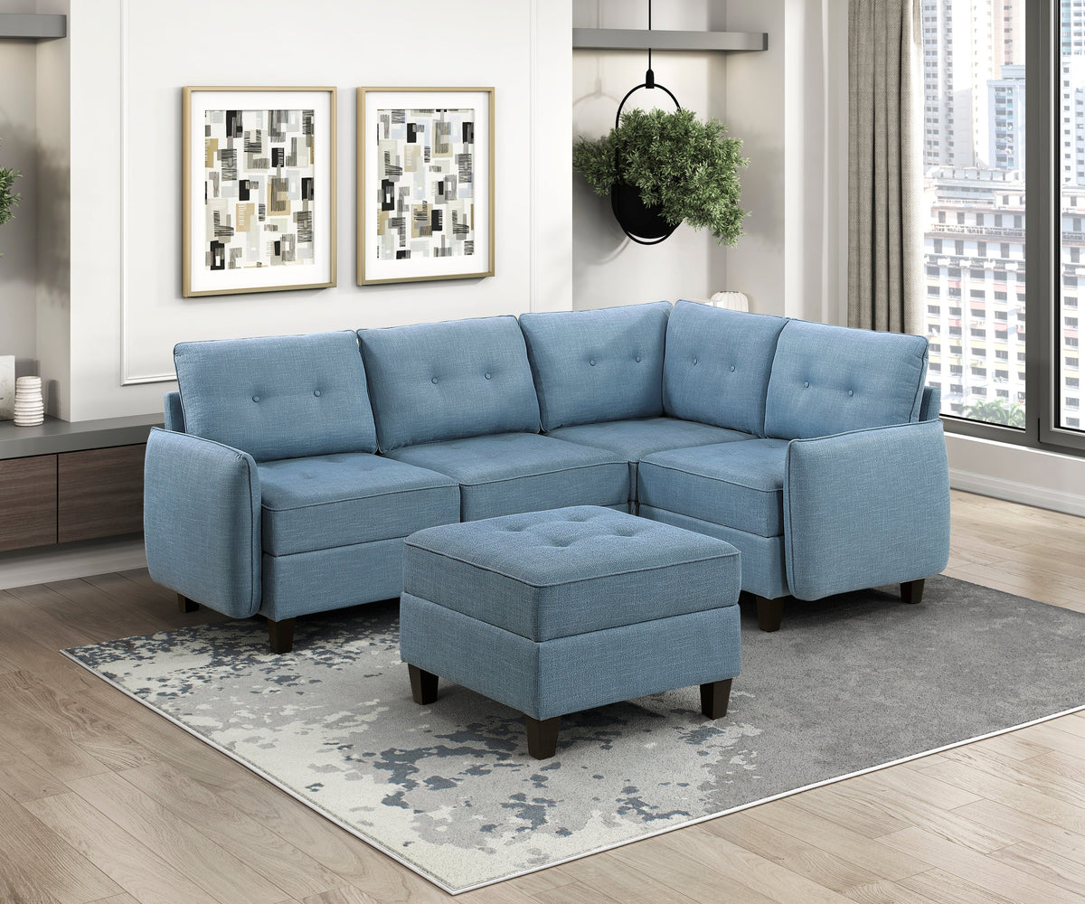 Garren Blue 5-Piece Sectional with Storage and Ottoman by Homelegance at Eve Furniture