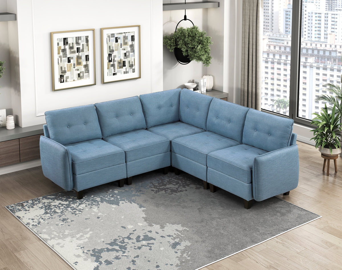 Garren Blue 5-Piece Sectional with Storage by Homelegance at Eve Furniture