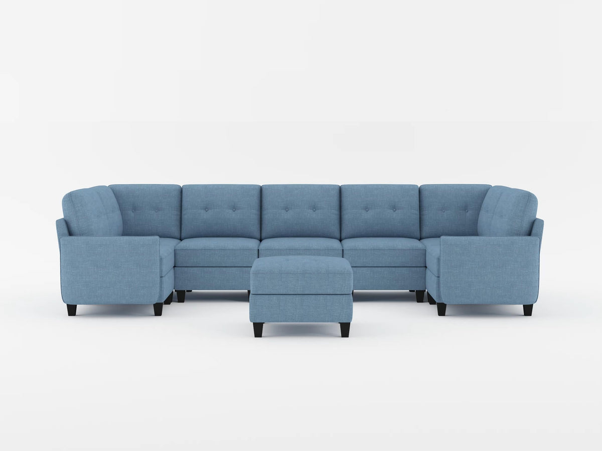 Garren Blue 7-Piece Sectional with Storage and Ottoman by Homelegance at Eve Furniture