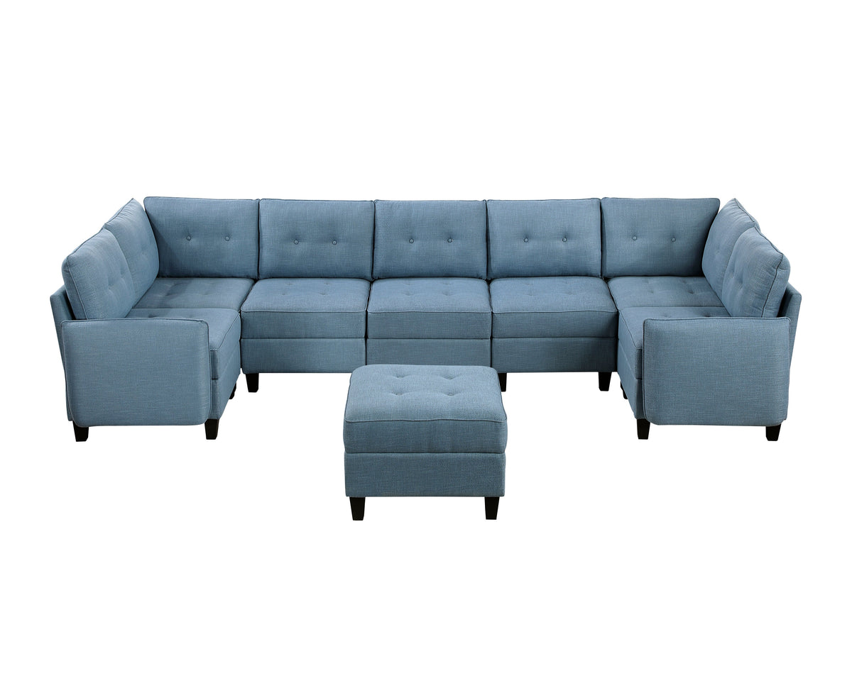 Garren Blue 8-Piece Sectional with Storage and Ottoman by Homelegance at Eve Furniture