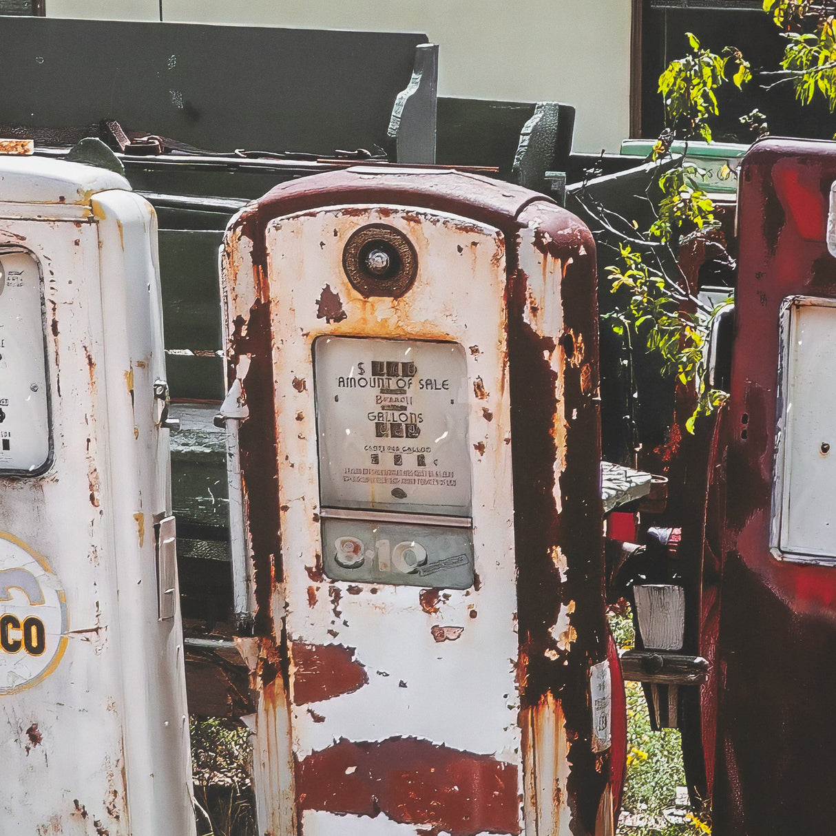 Gas Pumps by Richard Silver Hand Embelished Framed Art Print Matted under Glass by Mercana at Eve Furniture