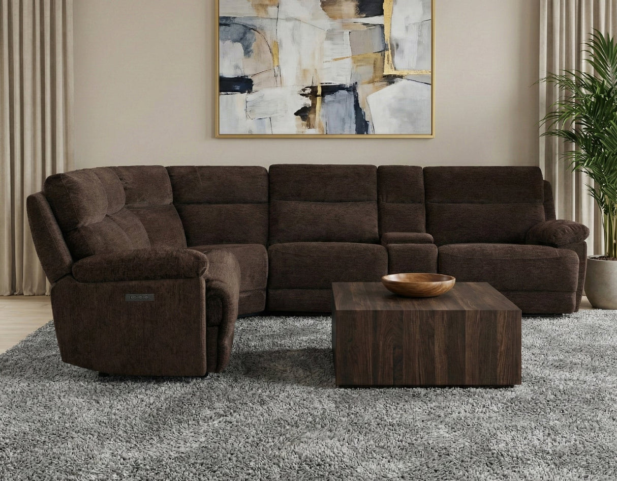 Gatlin Dual-Power Brown Fabric 6-Piece Modular Reclining Sectional by Steve Silver at Eve Furniture