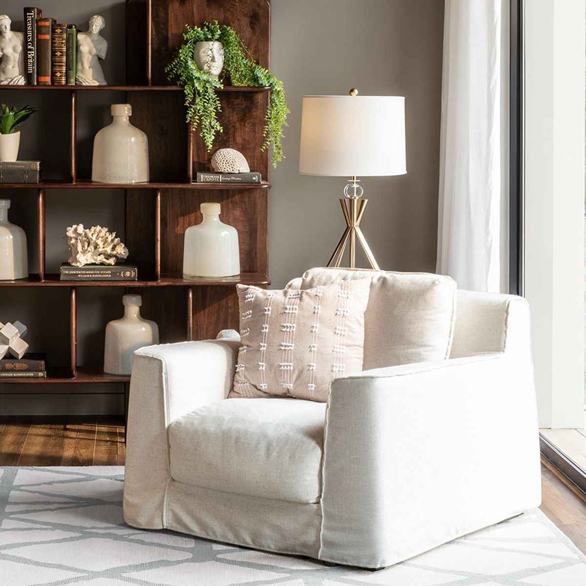 Gatsby Palladium Swivel Accent Chair in White Linen Slipcover by Home Trends & Design at Eve Furniture