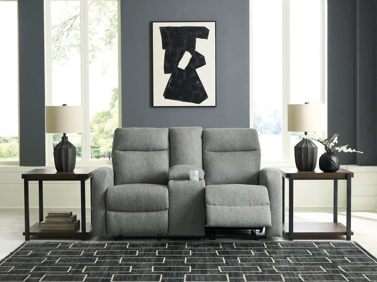 Gauntlet Sterling Manual Reclining Loveseat with Console by Ashley at Eve Furniture