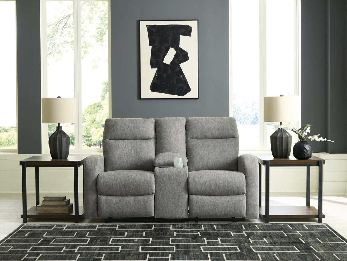Gauntlet Sterling Manual Reclining Loveseat with Console by Ashley at Eve Furniture