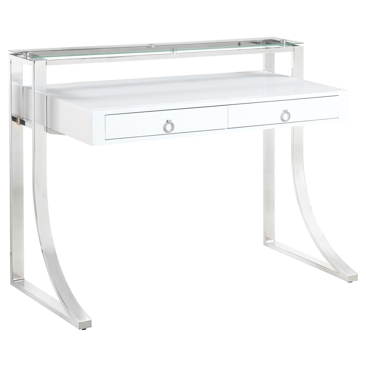 Gemma Glossy White/Chrome 2-Drawer Writing Desk by Coaster at Eve Furniture
