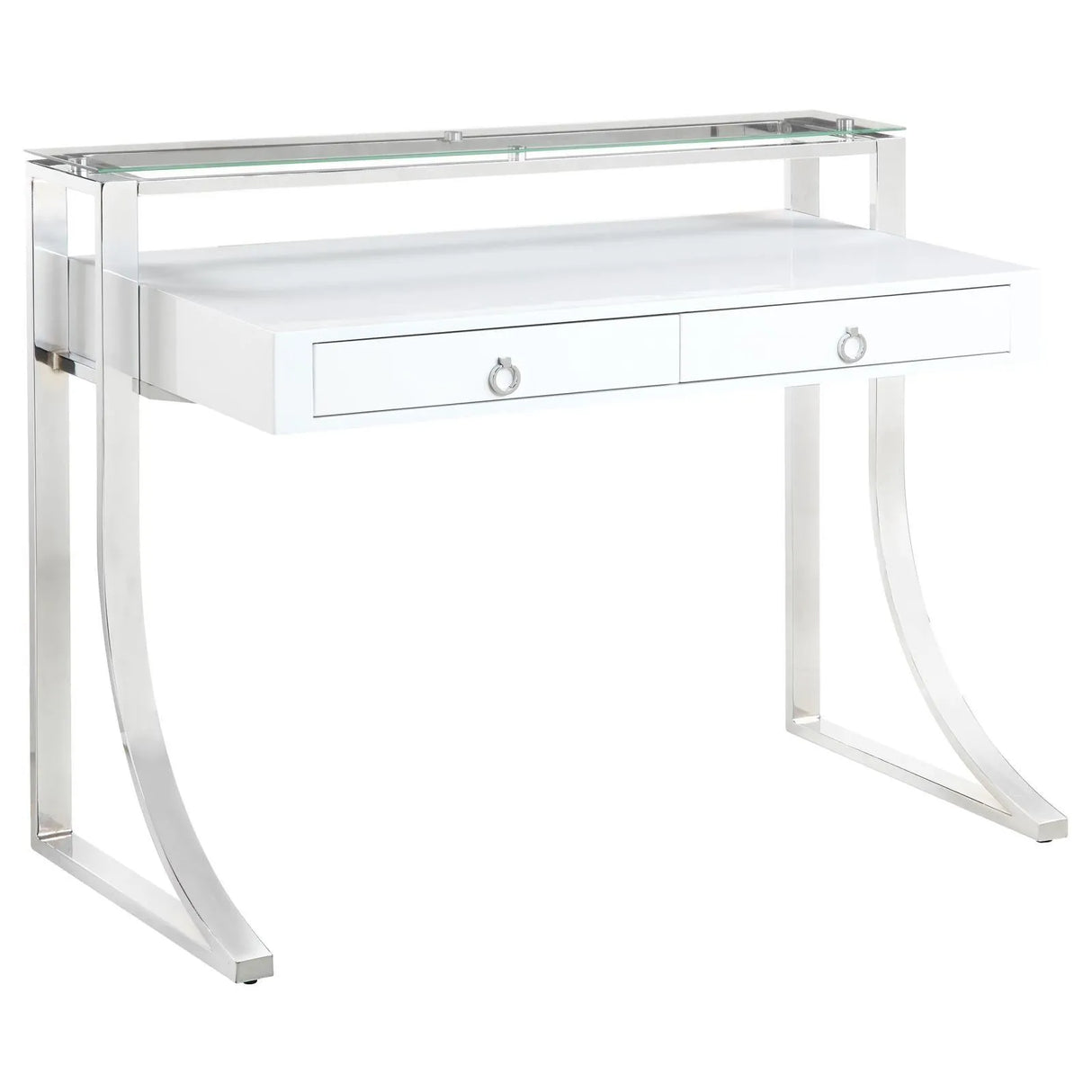 Gemma Glossy White/Chrome 2-Drawer Writing Desk by Coaster at Eve Furniture