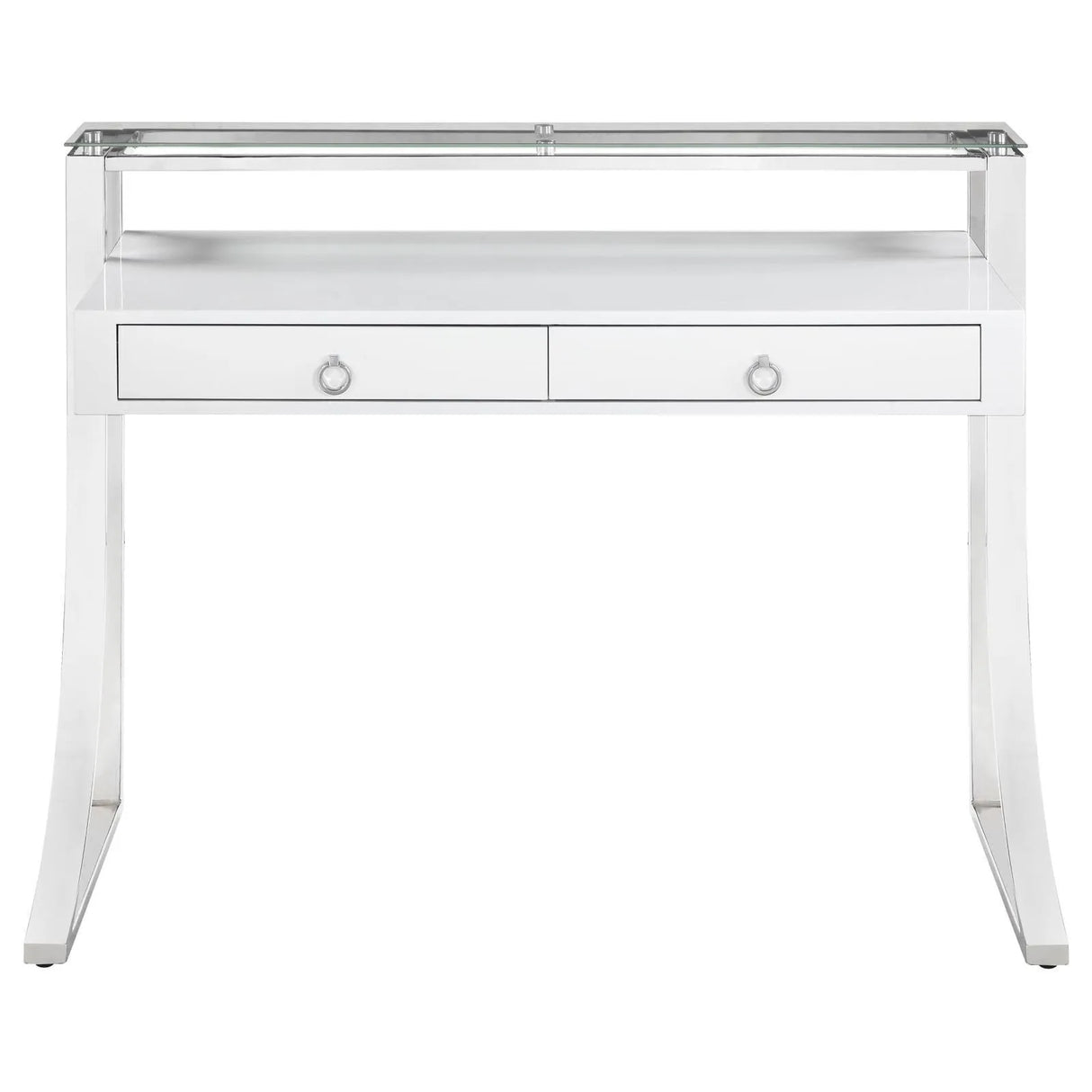 Gemma Glossy White/Chrome 2-Drawer Writing Desk by Coaster at Eve Furniture