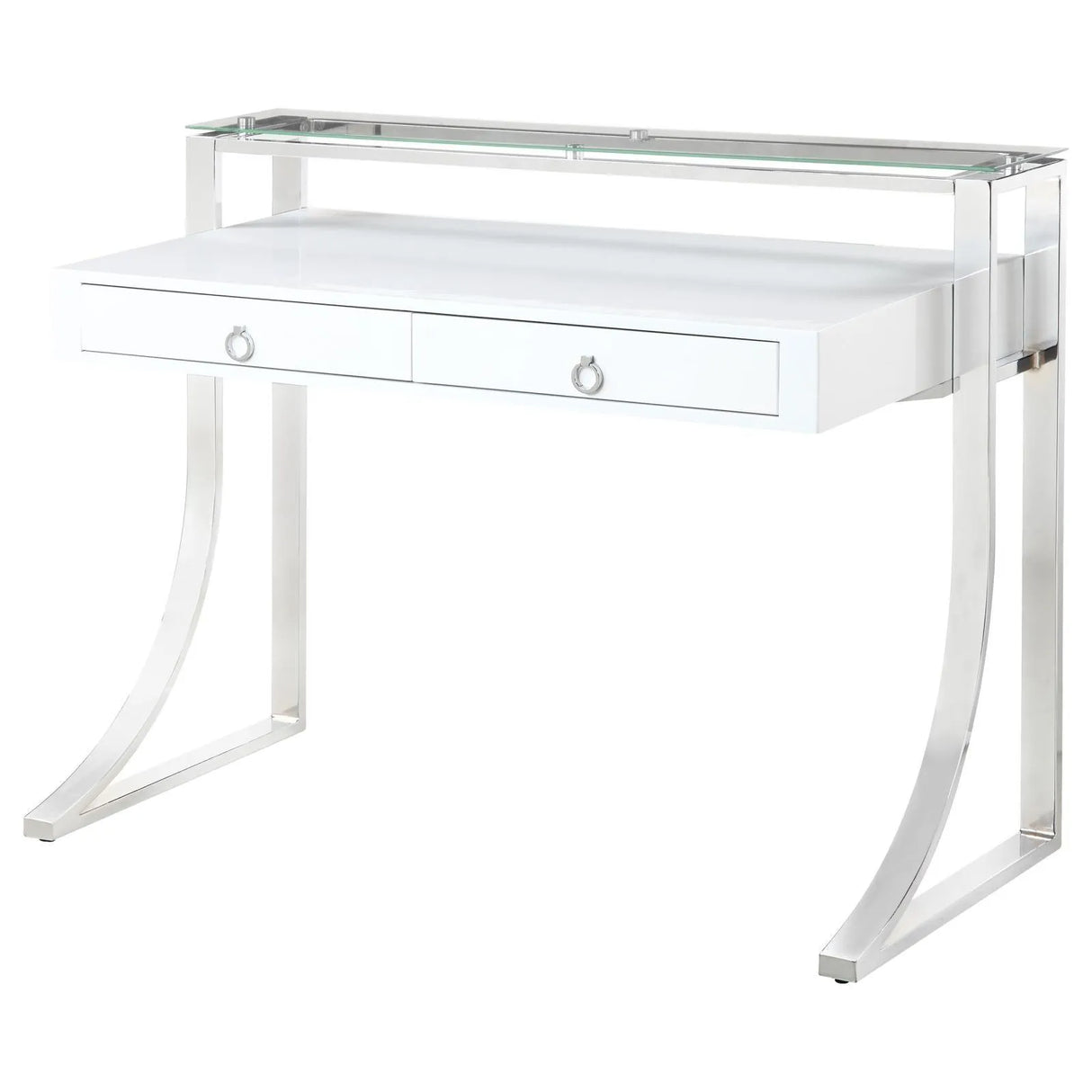 Gemma Glossy White/Chrome 2-Drawer Writing Desk by Coaster at Eve Furniture