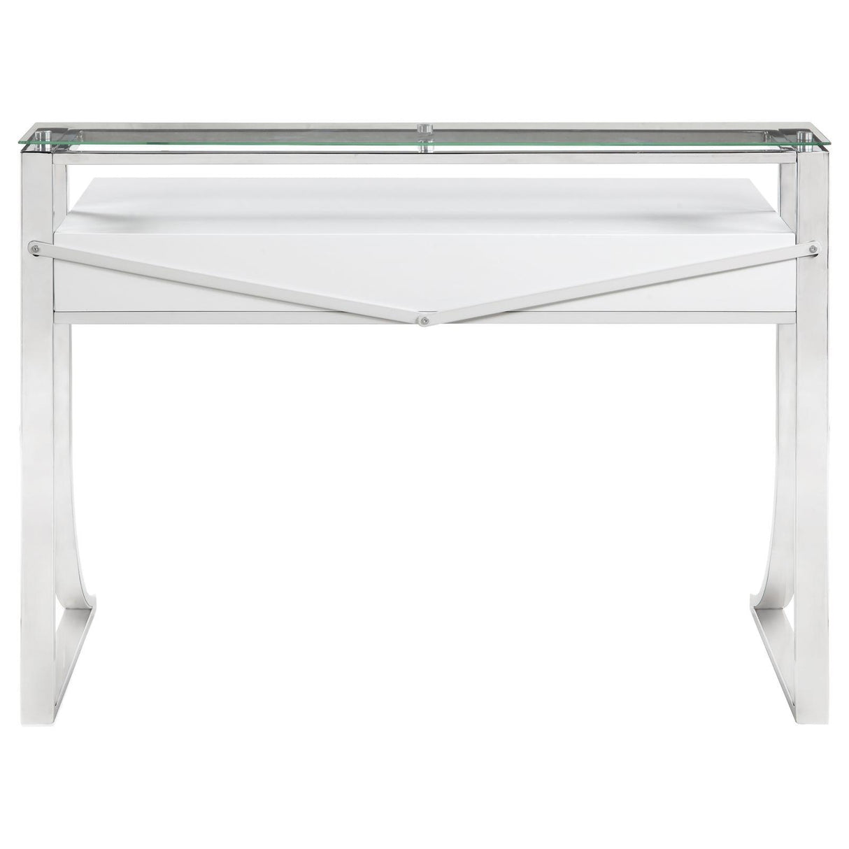 Gemma Glossy White/Chrome 2-Drawer Writing Desk by Coaster at Eve Furniture