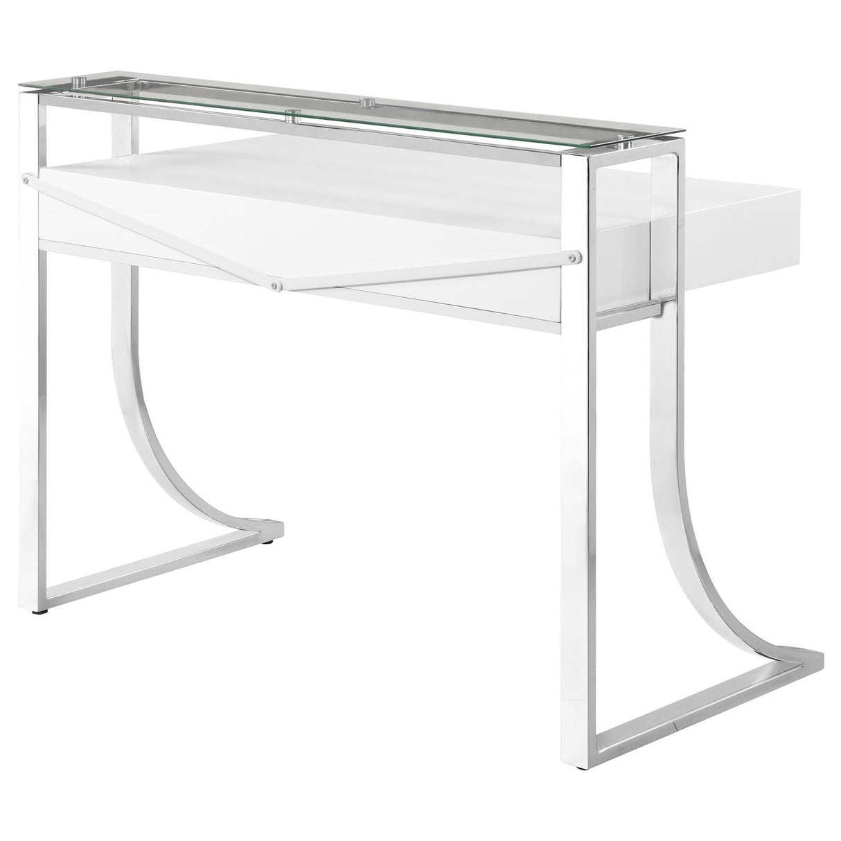 Gemma Glossy White/Chrome 2-Drawer Writing Desk by Coaster at Eve Furniture