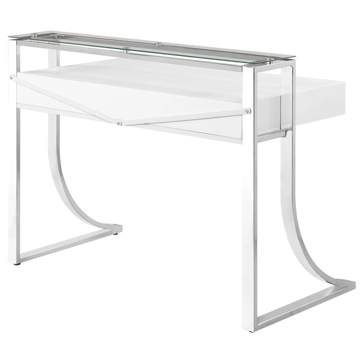 Gemma Glossy White/Chrome 2-Drawer Writing Desk by Coaster at Eve Furniture
