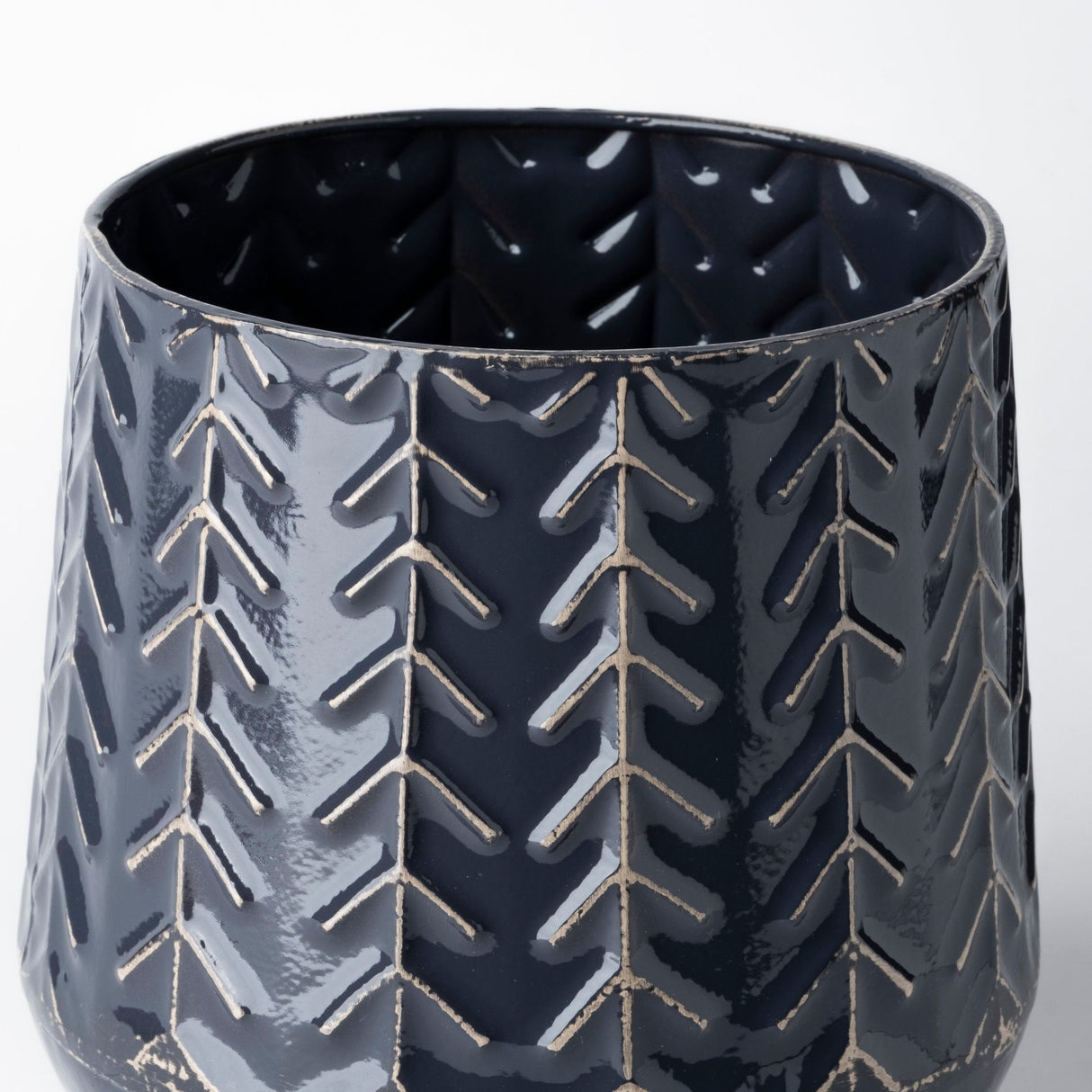 Gemma I Metal Glossy Dark Blue Chevron Vase by Mercana at Eve Furniture