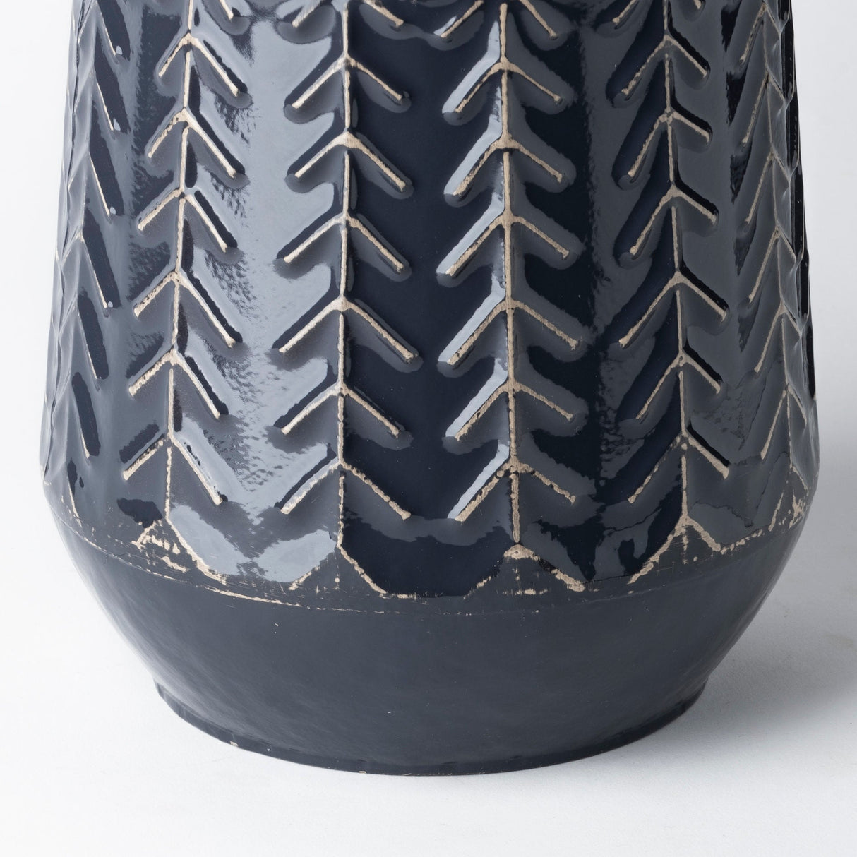 Gemma I Metal Glossy Dark Blue Chevron Vase by Mercana at Eve Furniture