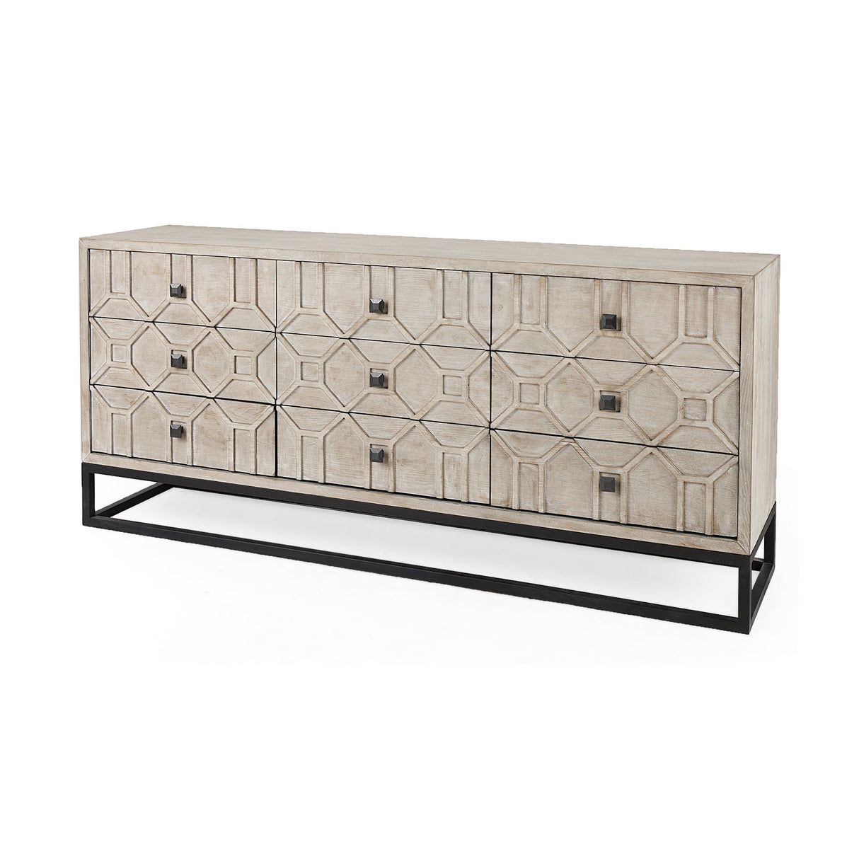 Genevieve II Light Brown Fir Veneer 9 Drawer Sideboard by Mercana at Eve Furniture