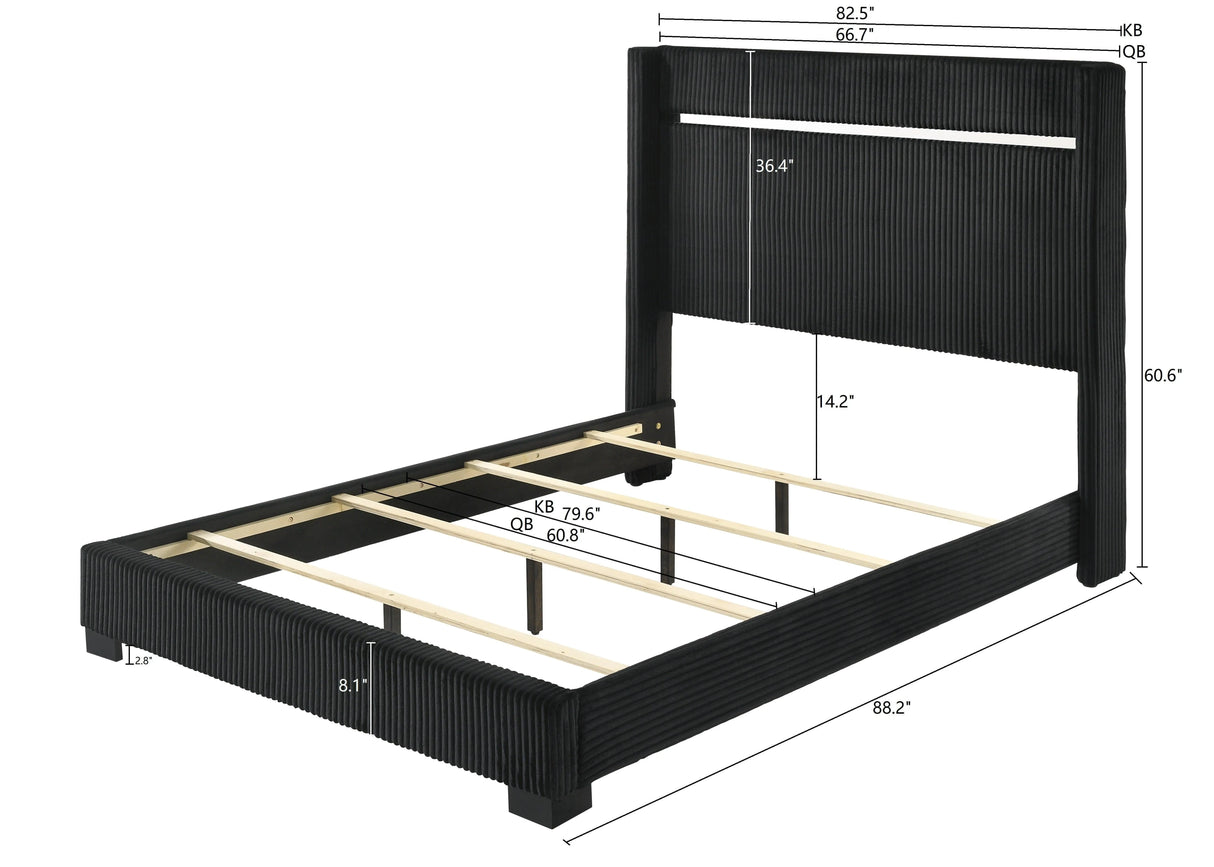 Gennro Black Corduroy King Upholstered Panel Bed by Crown Mark at Eve Furniture