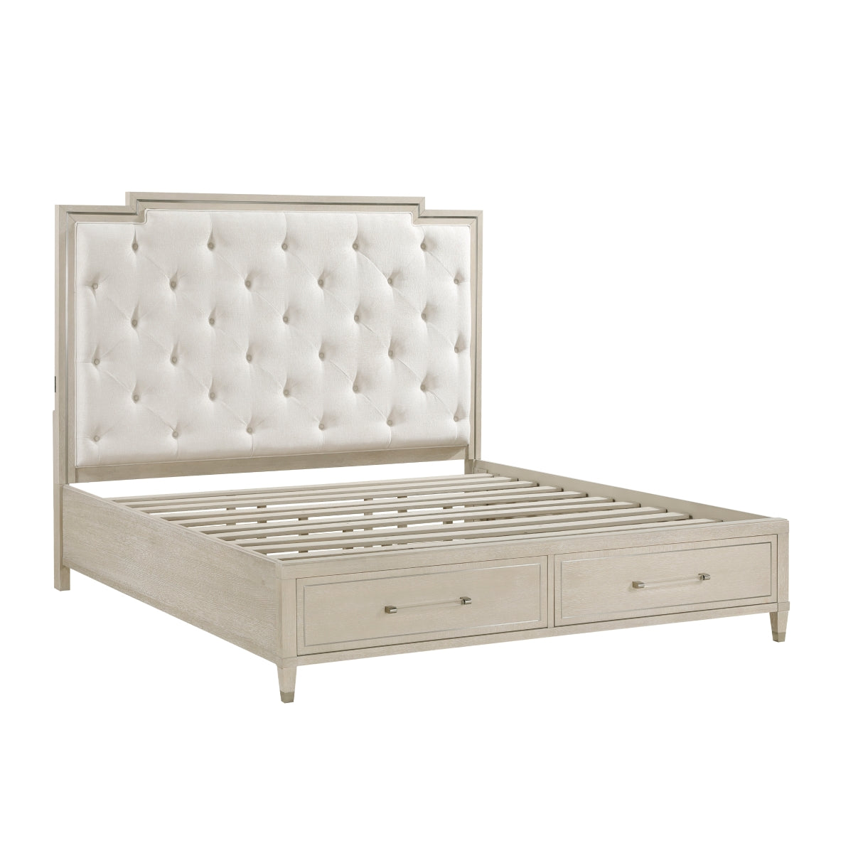 Genoa Light Oak Queen Upholstered Storage Platform Bed by Homelegance at Eve Furniture