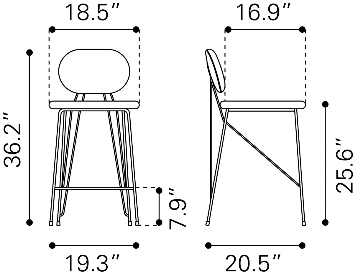 Georges Gray & Gold Counter Stool (Set of 2) by Zuomod at Eve Furniture