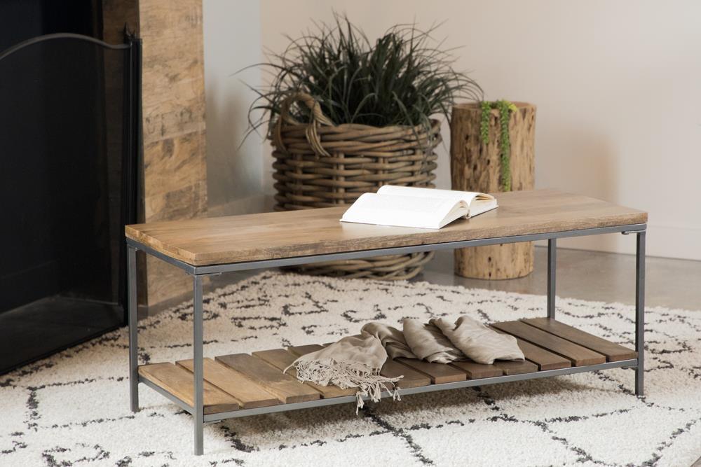 Gerbera Natural/Gunmetal Accent Bench with Slat Shelf by Coaster at Eve Furniture