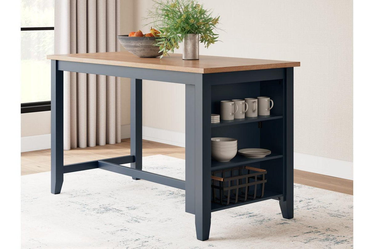 Gesthaven Natural/Blue Counter Height Dining Table and 2 Barstools by Ashley at Eve Furniture