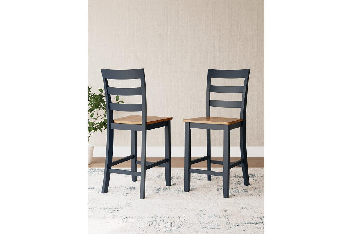 Gesthaven Natural/Blue Counter Height Dining Table and 2 Barstools by Ashley at Eve Furniture