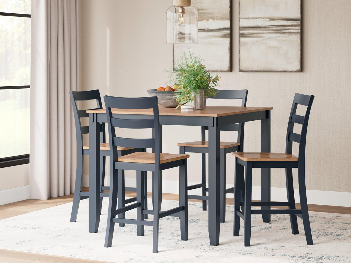 Gesthaven Natural/Blue Counter Height Dining Table and 4 Barstools by Ashley at Eve Furniture