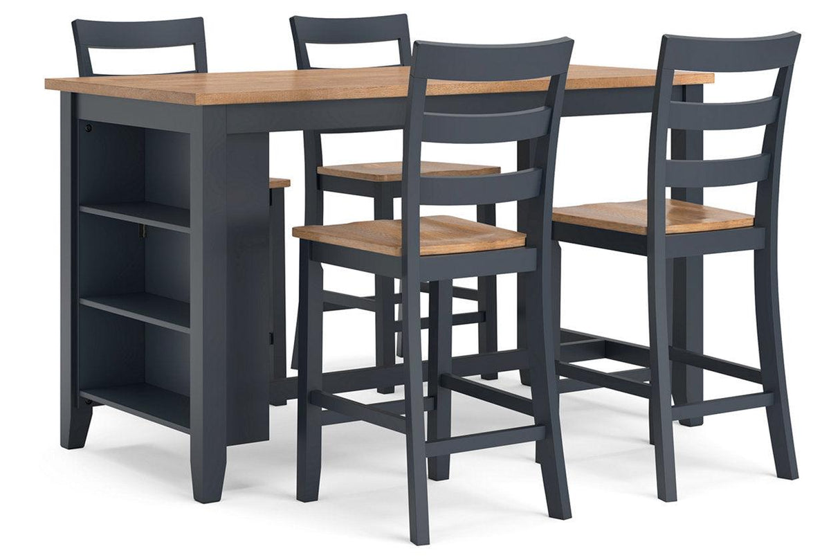 Gesthaven Natural/Blue Counter Height Dining Table and 4 Barstools by Ashley at Eve Furniture