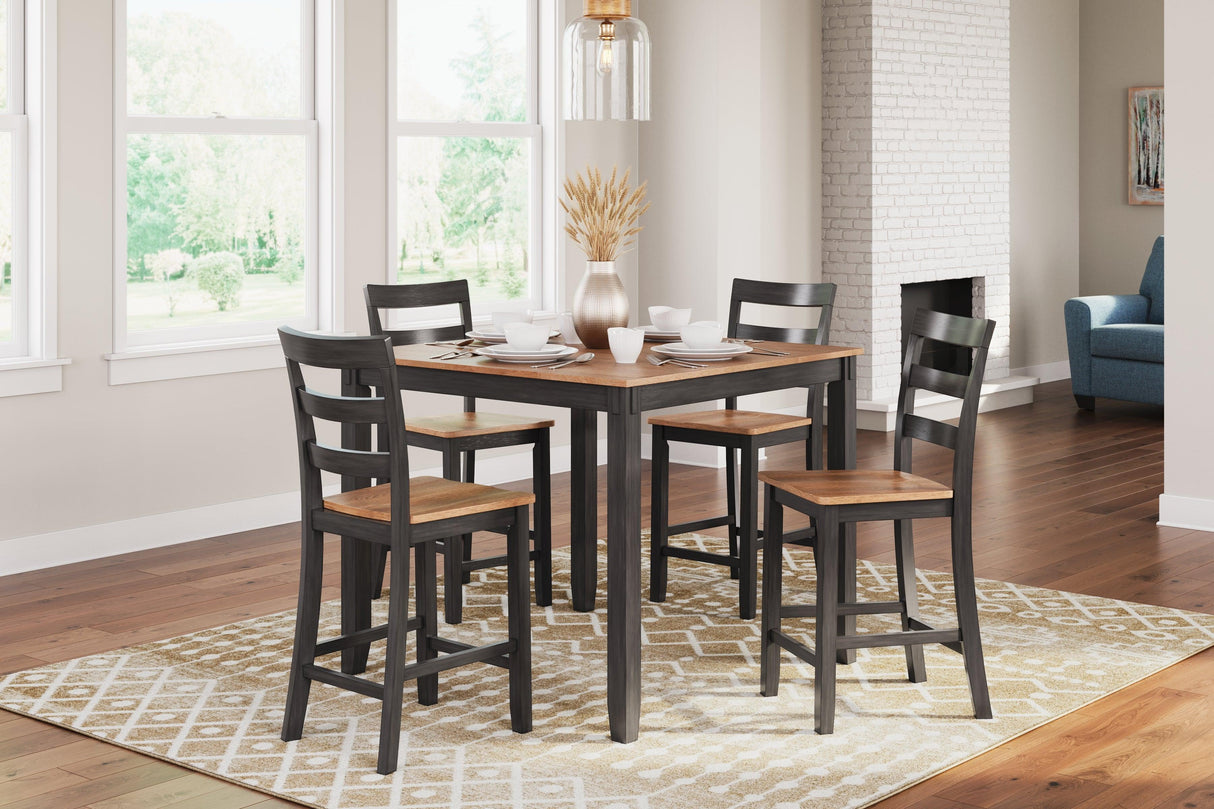 Gesthaven Natural/Brown Counter Height Dining Table and 4 Barstools by Ashley at Eve Furniture