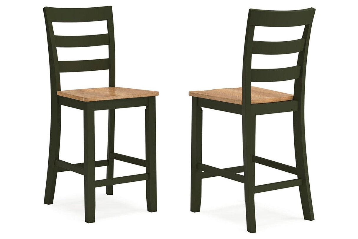 Gesthaven Natural/Green Counter Height Dining Table and 4 Barstools by Ashley at Eve Furniture