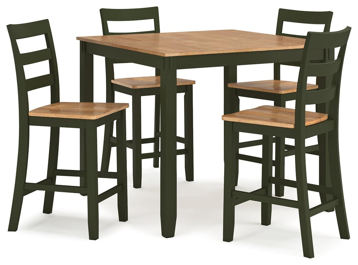 Gesthaven Natural/Green Counter Height Dining Table and 4 Barstools by Ashley at Eve Furniture