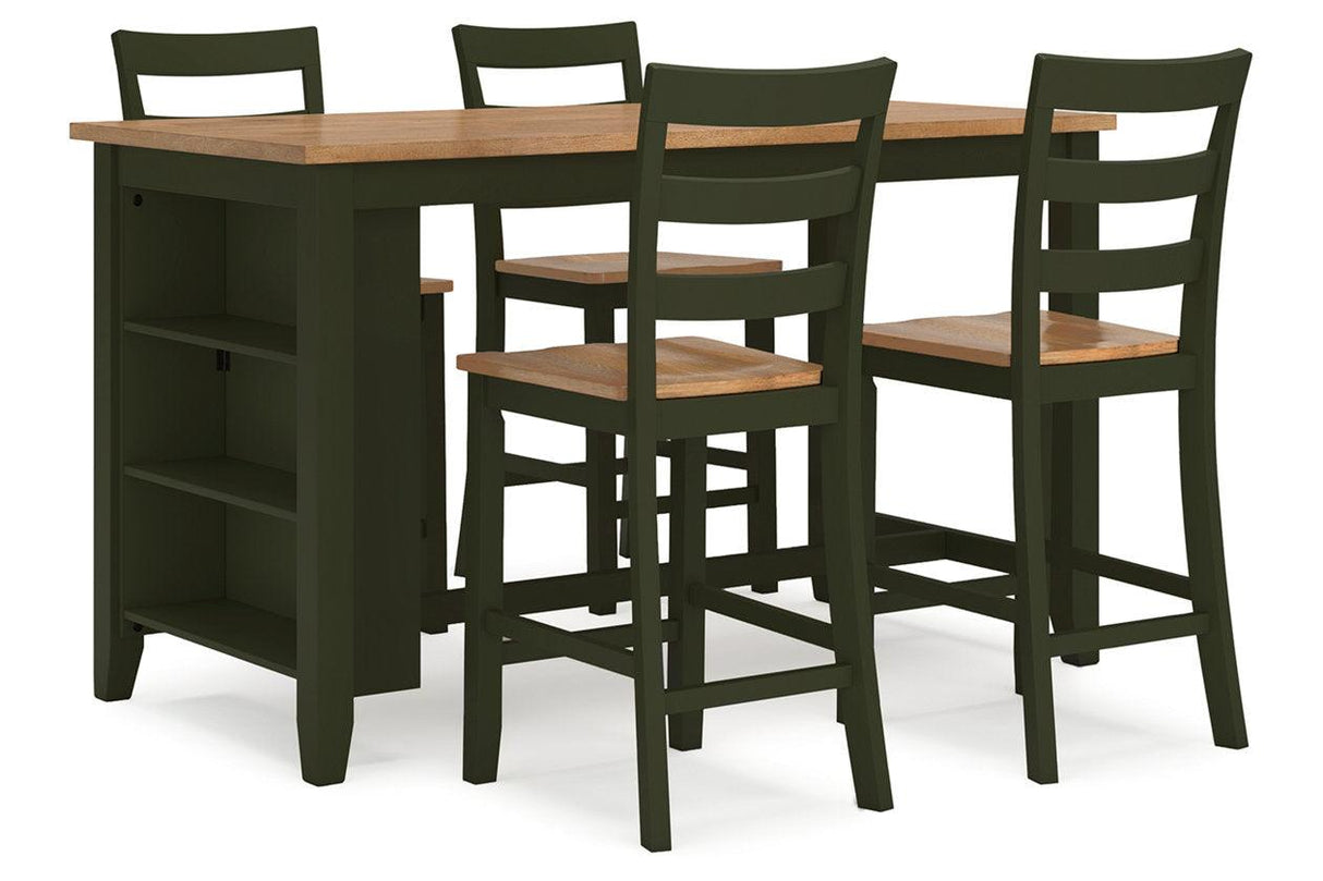 Gesthaven Natural/Green Counter Height Dining Table and 4 Barstools by Ashley at Eve Furniture
