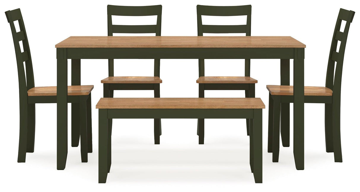 Gesthaven Natural/Green Dining Table with 4 Chairs and Bench by Ashley at Eve Furniture