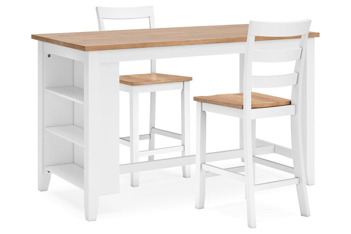 Gesthaven Natural/White Counter Height Dining Table and 2 Barstools by Ashley at Eve Furniture