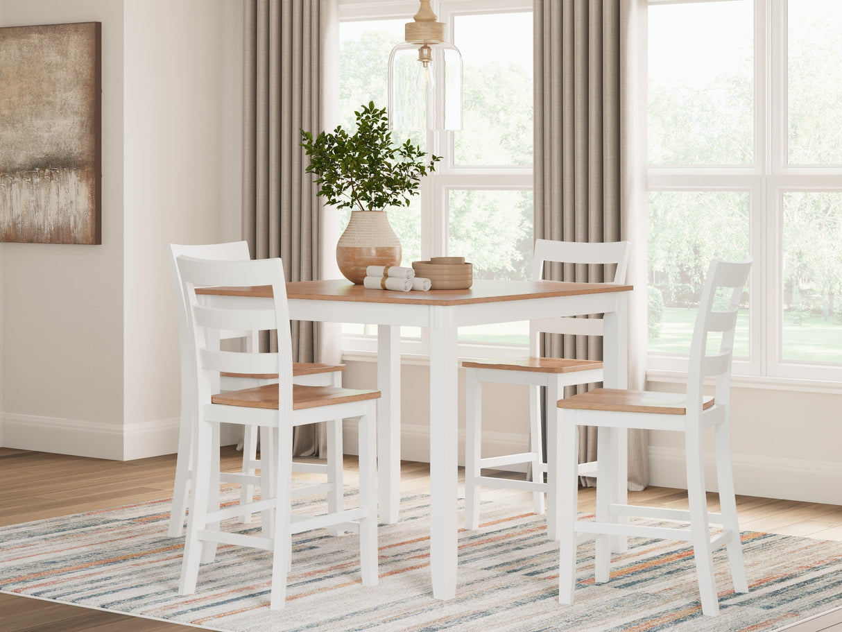 Gesthaven Natural/White Counter Height Dining Table and 4 Barstools by Ashley at Eve Furniture