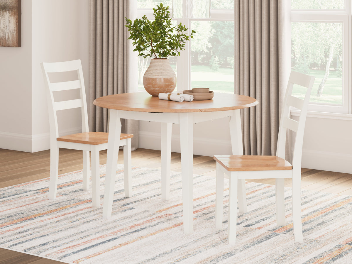 Gesthaven Natural/White Dining Table and 2 Chairs by Ashley at Eve Furniture