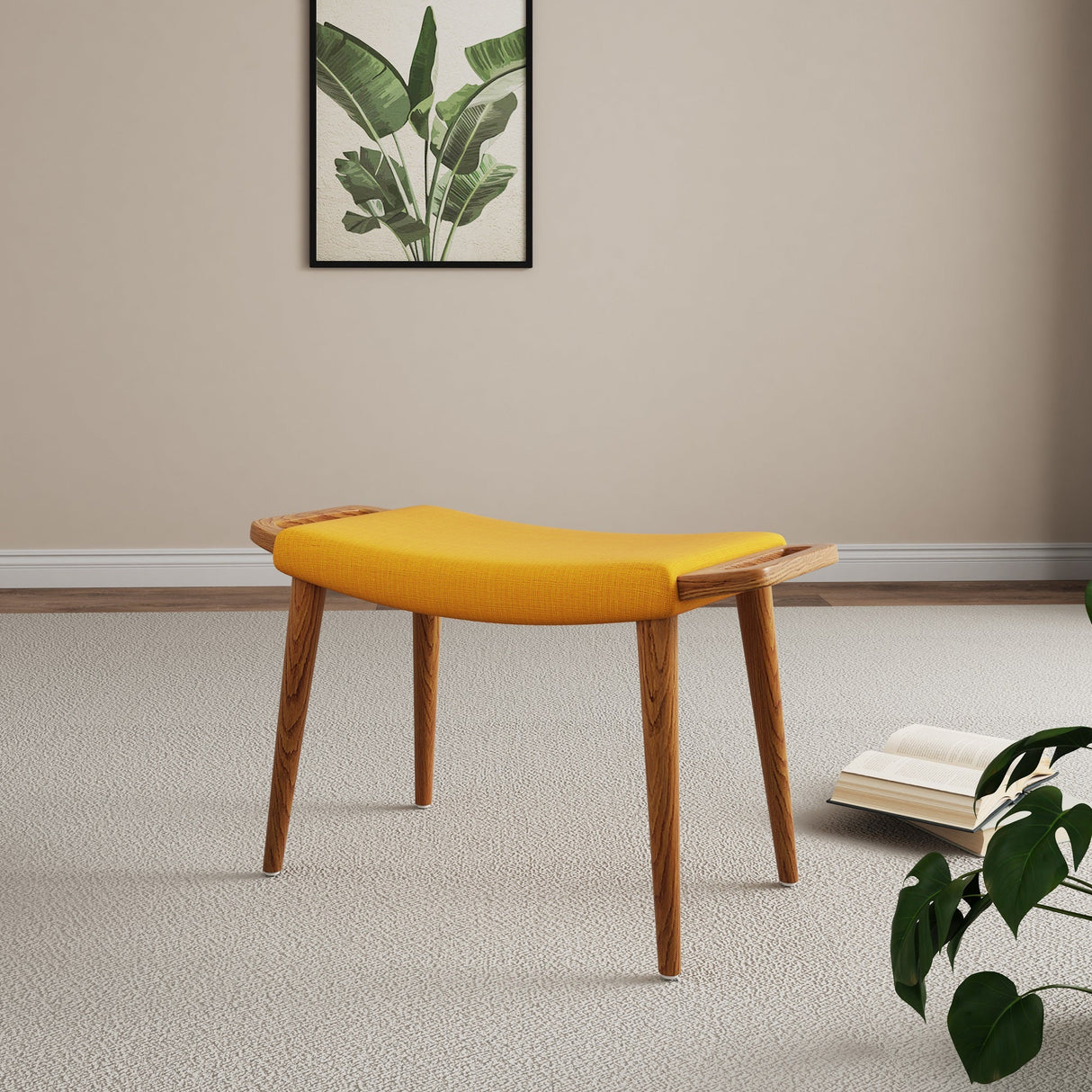 Geta Ottoman in Yellow and Antique Walnut by Manhattan Comfort at Eve Furniture