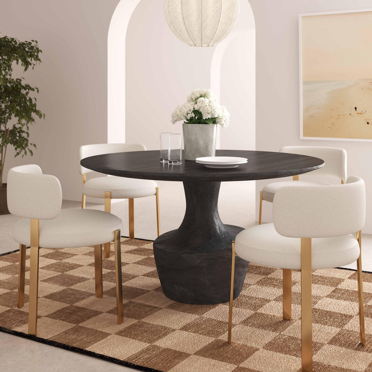 Gevra Black Acacia & Faux Plaster 54" Round Dining Table by TOV Furniture at Eve Furniture