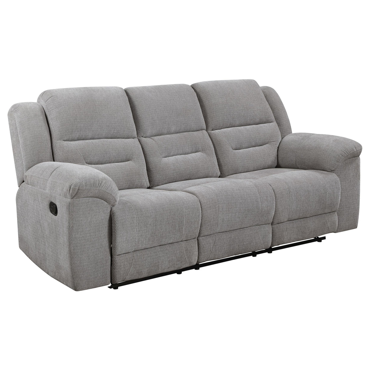 Gilson Gray Chenille Upholstered Reclining Sofa by Coaster at Eve Furniture