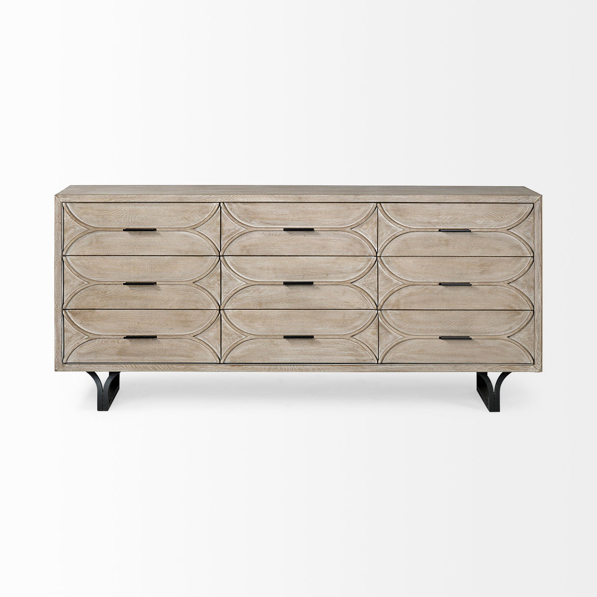 Giselle II Brown Fir Veneer W/Black Metal Leg 9 Drawer Sideboard by Mercana at Eve Furniture