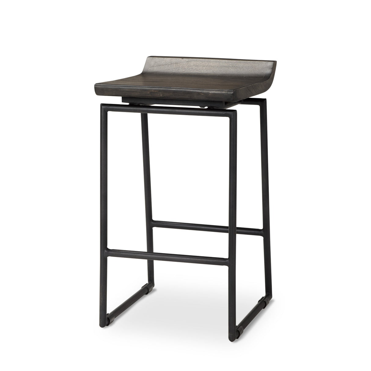 Givens 24.25"H Seat Height Black Wood Seat Black Frame Stool by Mercana at Eve Furniture