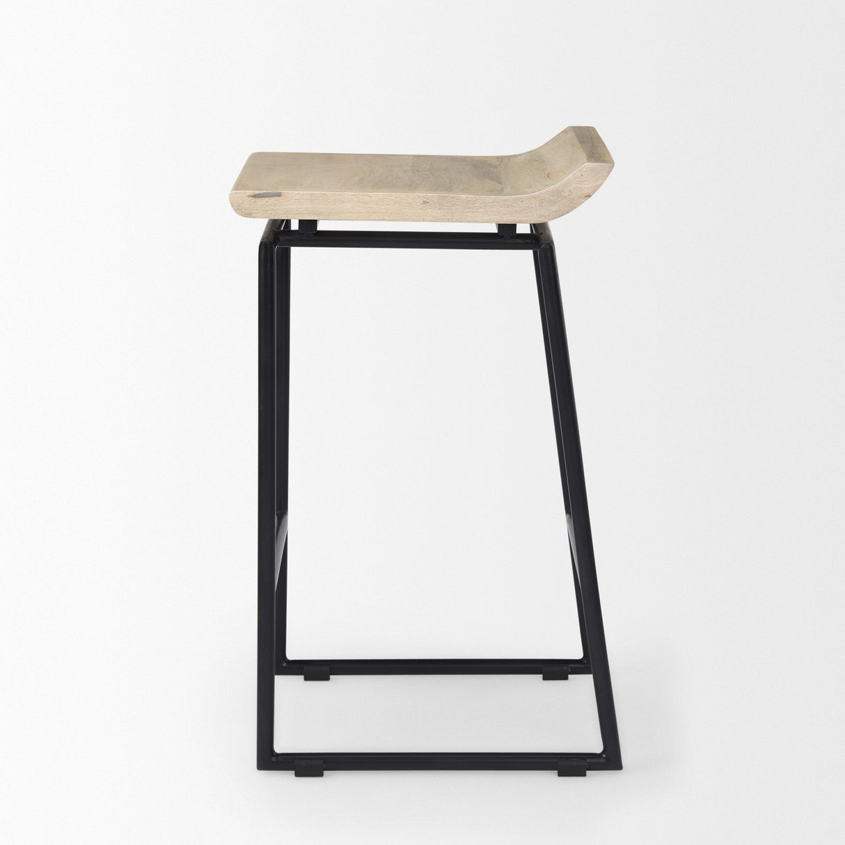Givens 25.8"H Seat Height Natural Wood W/Black Metal Counter Stool by Mercana at Eve Furniture