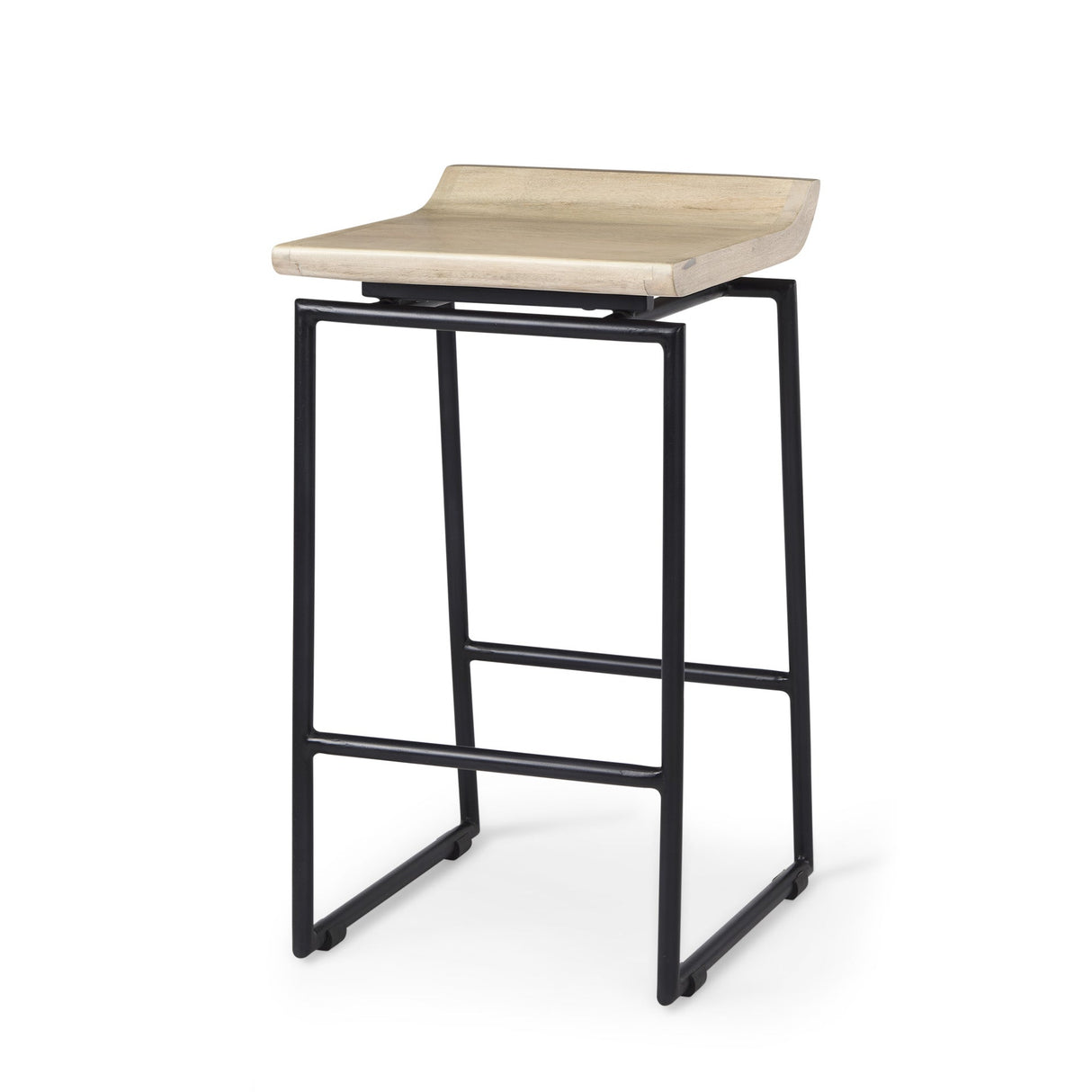 Givens 25.8"H Seat Height Natural Wood W/Black Metal Counter Stool by Mercana at Eve Furniture