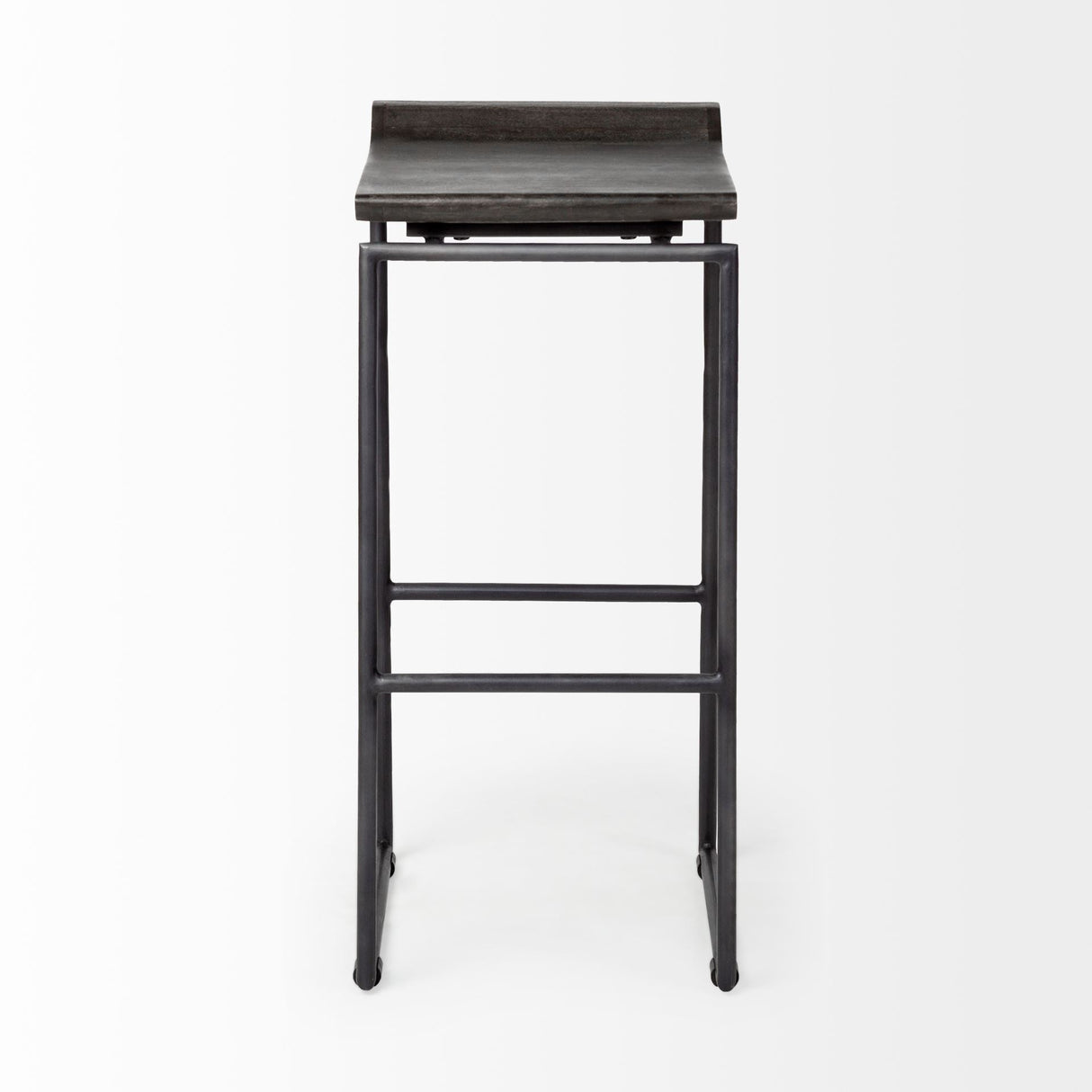 Givens 30.25"H Seat Height Black Wood Seat Black Metal Base Stool by Mercana at Eve Furniture