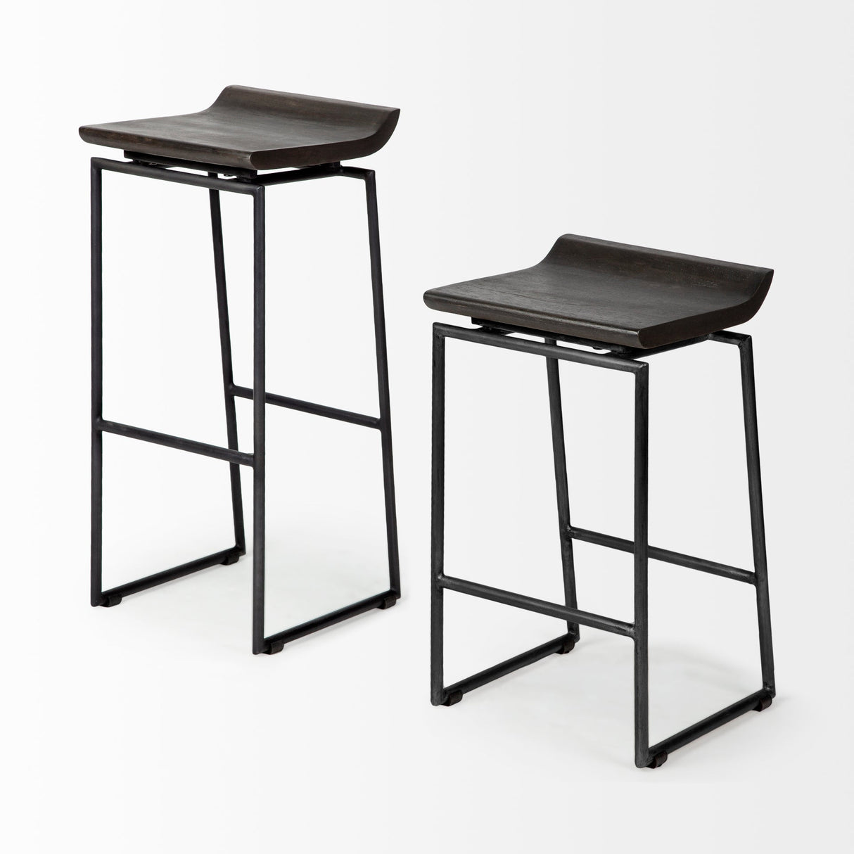 Givens 30.25"H Seat Height Black Wood Seat Black Metal Base Stool by Mercana at Eve Furniture