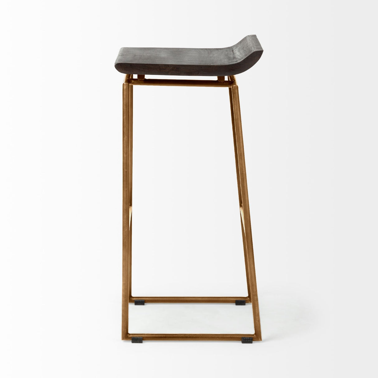 Givens 30.25"H Seat Height Brown Wood Seat Gold Metal Base Stool by Mercana at Eve Furniture