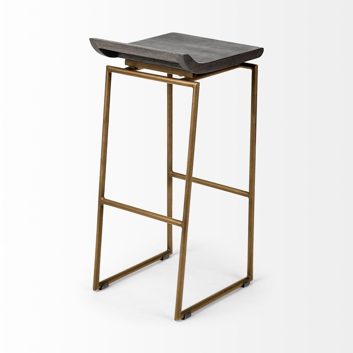 Givens 30.25"H Seat Height Brown Wood Seat Gold Metal Base Stool by Mercana at Eve Furniture