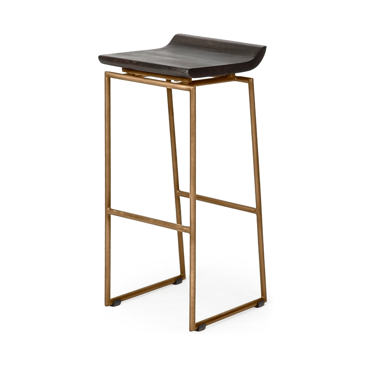 Givens 30.25"H Seat Height Brown Wood Seat Gold Metal Base Stool by Mercana at Eve Furniture