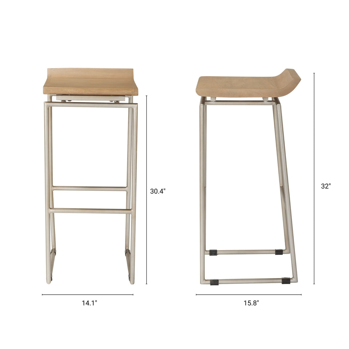 Givens 31.8"H Seat Height Brown Wood W/Silver Metal Frame Barstool by Mercana at Eve Furniture